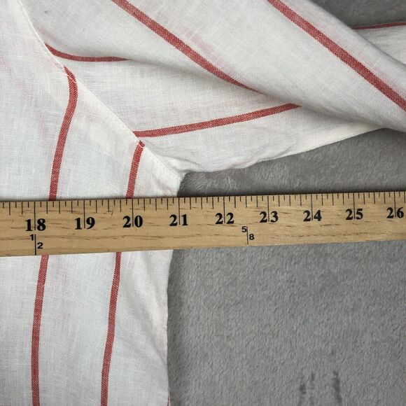 C&C CALIFORNIA 100% Linen Tunic Sz M White Red Stripe 1/2 Button Roll Tab Sleeve - Picture 7 of 13